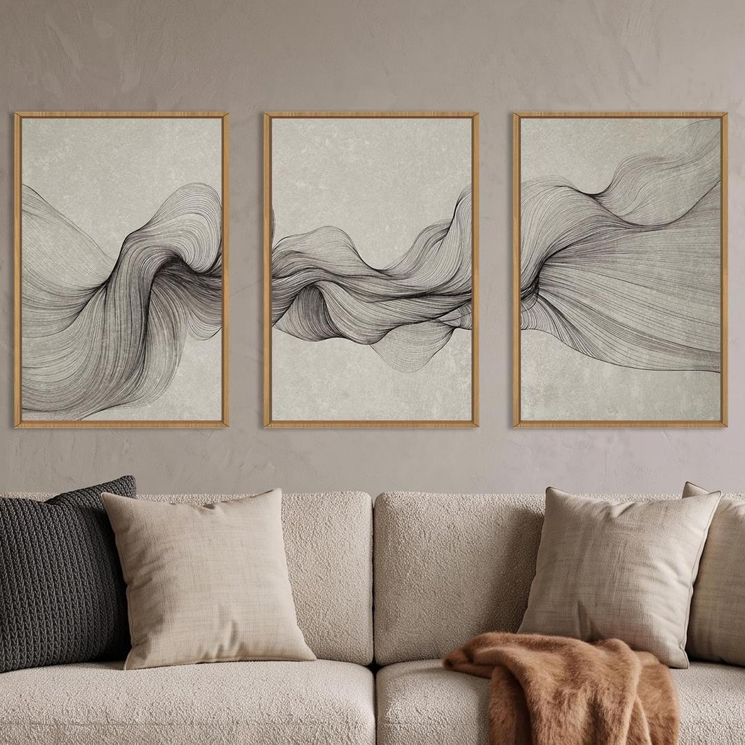 Aurlan Large Neutral Abstract Framed Canvas Wall Art Set-24"x36"x3