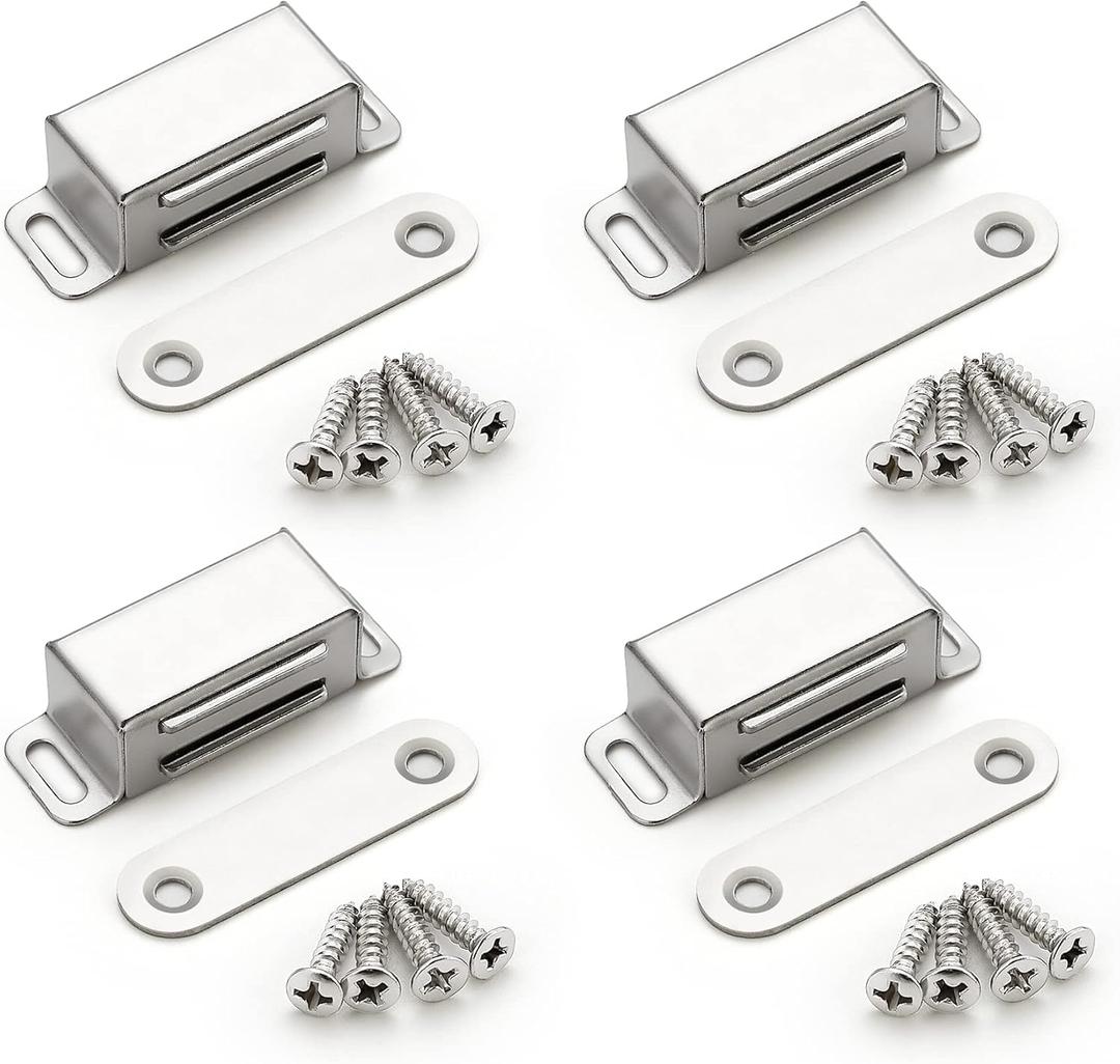 Ravinte 4 Pack Silver Magnetic Door Catch, Brushed Satin Nickel Cabinet Magnets, Strong Magnetic Catch Latch for Kitchen Cabinets, Drawers & Cupboards, Stainless Steel Closures