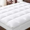 Dual Layer Goose Feather Down Mattress Topper Queen, White Feather Bed Topper, Down Mattress Protector with Straps, Pillowtop Featherbed Pad, 100% Organic Cotton Fabric (78x80 Inch), King