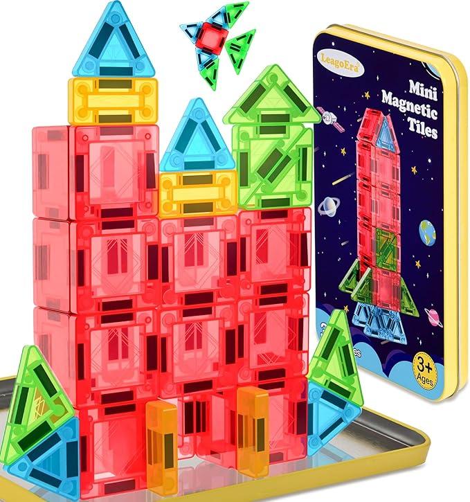 Magnetic Tiles Magnetic Blocks Building Toy: Portable Mini Magnetic Tiles Travel Set 32 Pieces Montessori Toys Birthday Gift for Kids Girls and Boys Ages 3-12 Years Old Preschool Classroom Must Haves