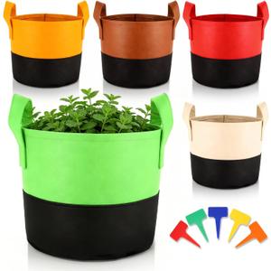 joyhalo 5-Pack 5 Gallon Garden Grow Bags, 350G Thickened Nonwoven Fabric Pots with Handles, Heavy Duty Planting Bags for Tomato, Potato and Vegetable, 5-Color Plant Labels