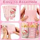 Gueevin 60 Pcs Christmas Popcorn Boxes Pink Santa Claus Treat Boxes Candy Cookie Holder Container for Christmas Party Favors Supplies Decorations