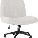 Shintenchi Criss Cross Chair,Cross Legged Office Seat with Wheels Armless Swivel Vanity Chair,Height Adjustable Wide Computer Task Seating for Home Office,Beige