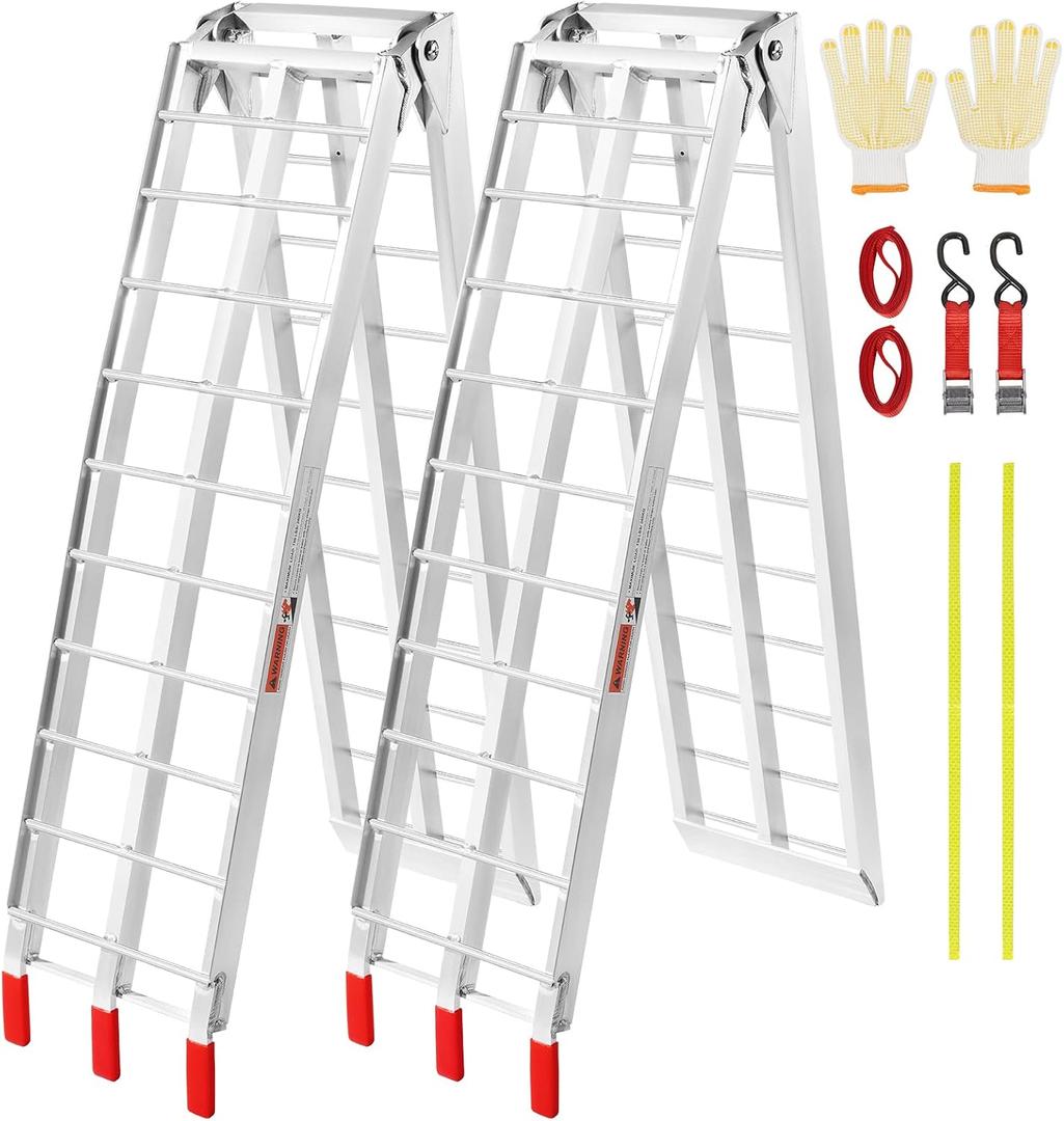 VEVOR 7.5ft Aluminum Ramps, 1500 lbs Folding Loading Ramps (2 pcs Set) for Pickup Trucks Bed, Trailers Ramp with Load Straps for Dirt Bike, UTV, ATV, Trucks, Lawn Mowers, Cargo Trailer, 89" L x 12" W