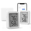 SwitchBot Thermometer Hygrometer, Bluetooth Indoor Humidity Meter for Home, Temperature Sensor with App Control, Large LCD Display, Notification Alerts (Meter Plus *2+Hub mini)