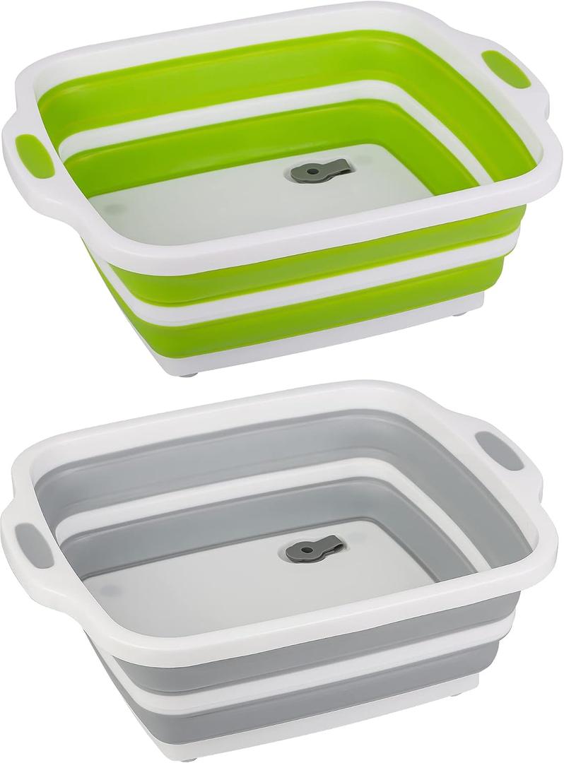 2 Pack Collapsible Cutting Board, Foldable Dish Tub with Draining Hole, Portable Chopping Board with Colander, 3 in 1 Multifunction Camping Sink for Washing Dish, Bowl, Vegetables and Fruit, 15.8 Inches X 12.4 Inches