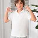 Verdusa Boys Button Down Dress Shirt Tops Short Sleeve Collar Casual Shirts (White) 11-12 YRS