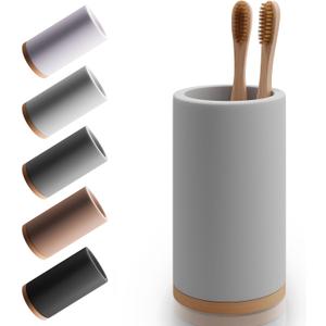 Matani Bamboo Toothbrush Holder Diatomite Tooth Brush Organizer - Storage Stand for Small Bathroom & Counter - Removable Base & Drain Holes, Water-Absorbent & Quick-Drying (Light Grey)
