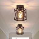 2 Pack Black Ceiling Light, Farmhouse Semi Flush Mount Ceiling Light, Small Hallway Light Fixtures Metal Cage Modern Light Fixture for Entryway Bedroom Porch Kitchen