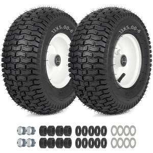 GICOOL 13x5.00-6 Rubber Lawn Mower Tire and Wheel, 2 Pcs Replacement 13x5-6nhs Riding Mowers Lawn Pneumatic Tire with Bearing Bore 3/4" & 5/8", 3" -4.5" Centered Hub