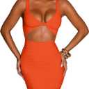 Kaximil Women's Sexy Bodycon Sleeveless Cut Out Ruched Tank Mini Club Party Dresses (Orange)