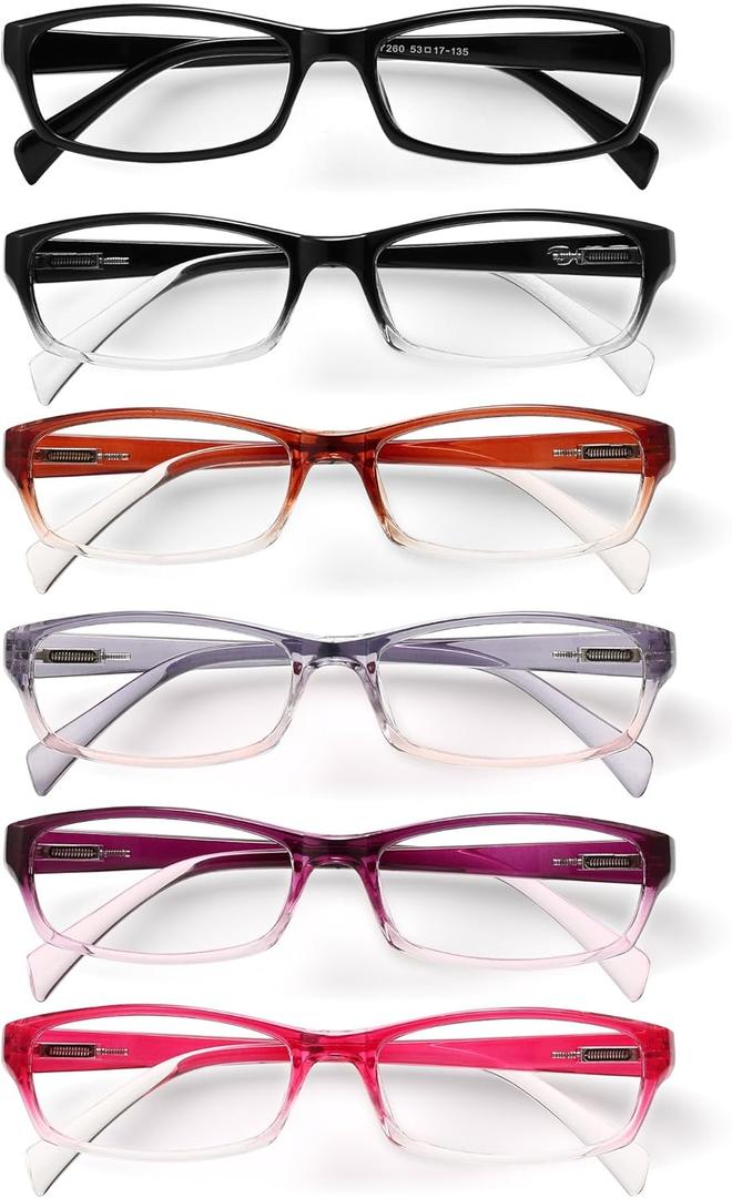 Gaoye Reading Glasses for Women, 6 pack Fashion Readers for Women Men Spring Hinge Eye Glasses, Blue Light Reading Glasses (Black on Top Transparent on Bottom, Purple Gradient, Rose Red Gradient, Blue-pink Gradient, Brown Gradient, Black)