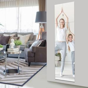 EVENLIVE Full Length Mirror Tiles, 14 Inch x 4 Pieces, Frameless Wall Mirror, Self-Adhesive Body Mirror for Gym, Door, Bedroom