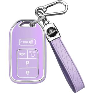 MILD EAST for Honda Key Fob Cover with Keychain, Car Key Case Shell Protector for Honda Accord | Civic | Pilot | CRV Passport Insight EX Fit Odyssey | 2015-2021 | 5 Buttons, Purple