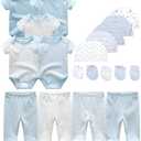 Kiddiezoom Unisex Baby Layette Essentials Giftset Clothing Set 19-Piece For Newborn Baby (0-3 Months, Sky Blue Stripe & Little Stars & Print Set)