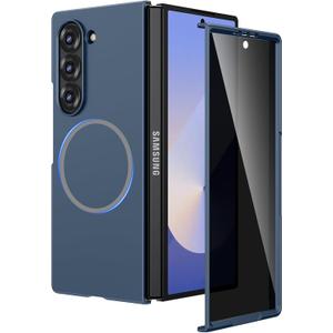 Ruky Slim Case for Samsung Galaxy Z Fold 6, Hard PC Protective Cover with Built-in Privacy Screen Protector, [Compatible with MagSafe] Phone Case for Samsung Galaxy Z Fold 6 5G, Blue