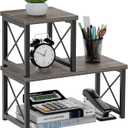 Honiter Desk Shelf for Top of Desk, Wood Desktop Shelf, 2 Tier Adjustable Bookshelf Organizer, Freestanding Stackable Desk Stand Storage Organizers Kitchen Counter Display Rack