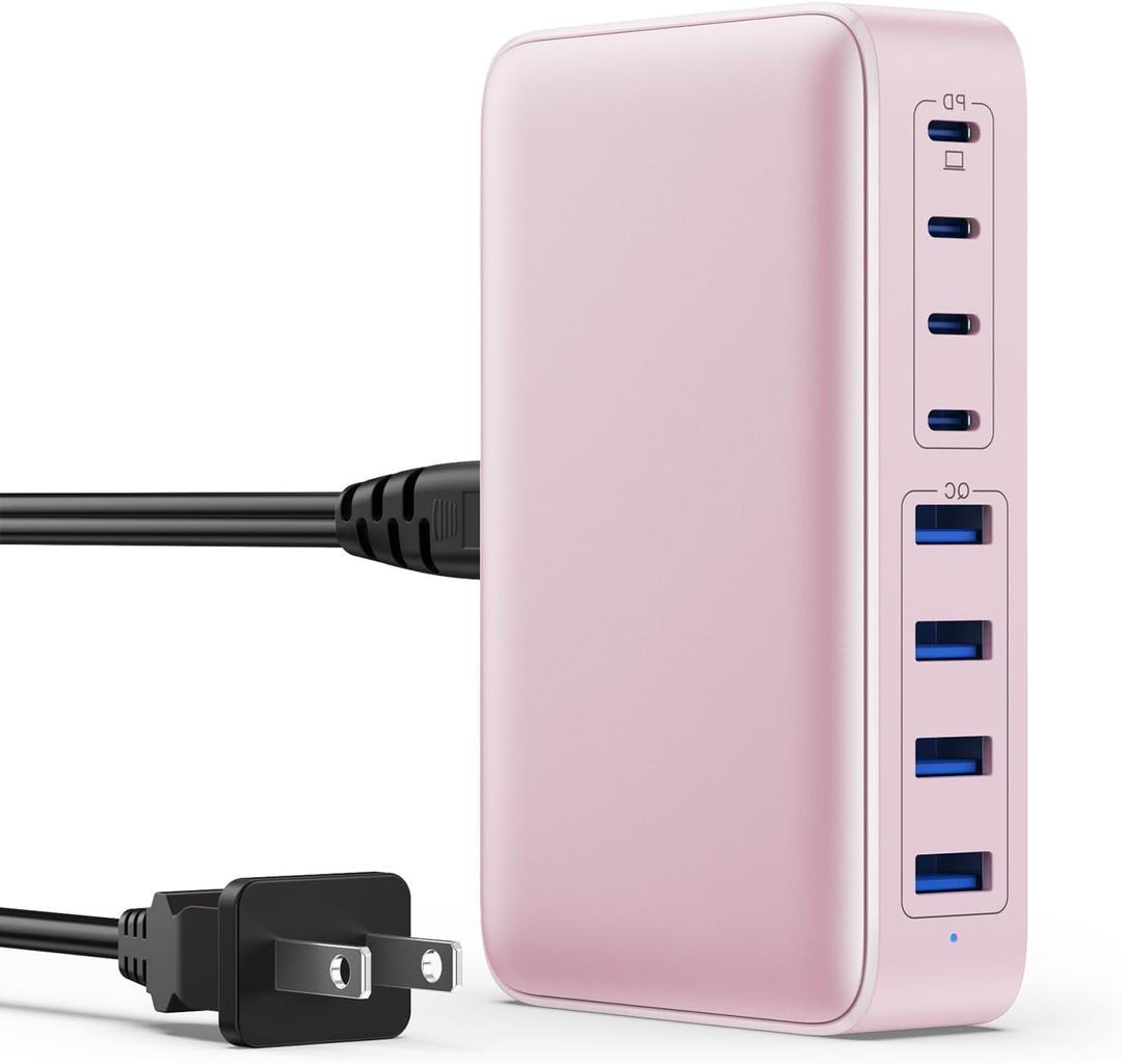 USB C Charger 200W USB C Charger Block,Upgraded GaN III 8-Port Fast Charging Station Hub,PD 65W Laptop Charging Adapter Compatible with MacBook Pro/Air,DELL,Steam Deck,iPhone 16/15/14,Galaxy S23/22 (Pink)