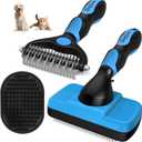 3PCS Self Cleaning Slicker Brush & Pet Grooming Rake & Bath Brush for Dogs and Cats | Skin Friendly Deshedding Grooming Tool & Double-Sided Dematting Tool | Premium Pet Supplies (Blue Black)