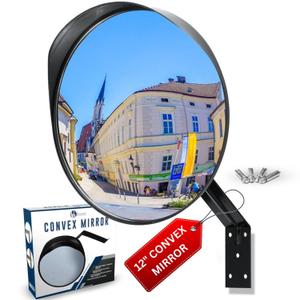 12" Convex Mirror Outdoor & Indoor  Acrylic Safety Traffic Mirror for Wall with Adjustable Swivel; 130 Concave Reflector for Blindspots; Curved Driveway & Parking Reflector for Garage