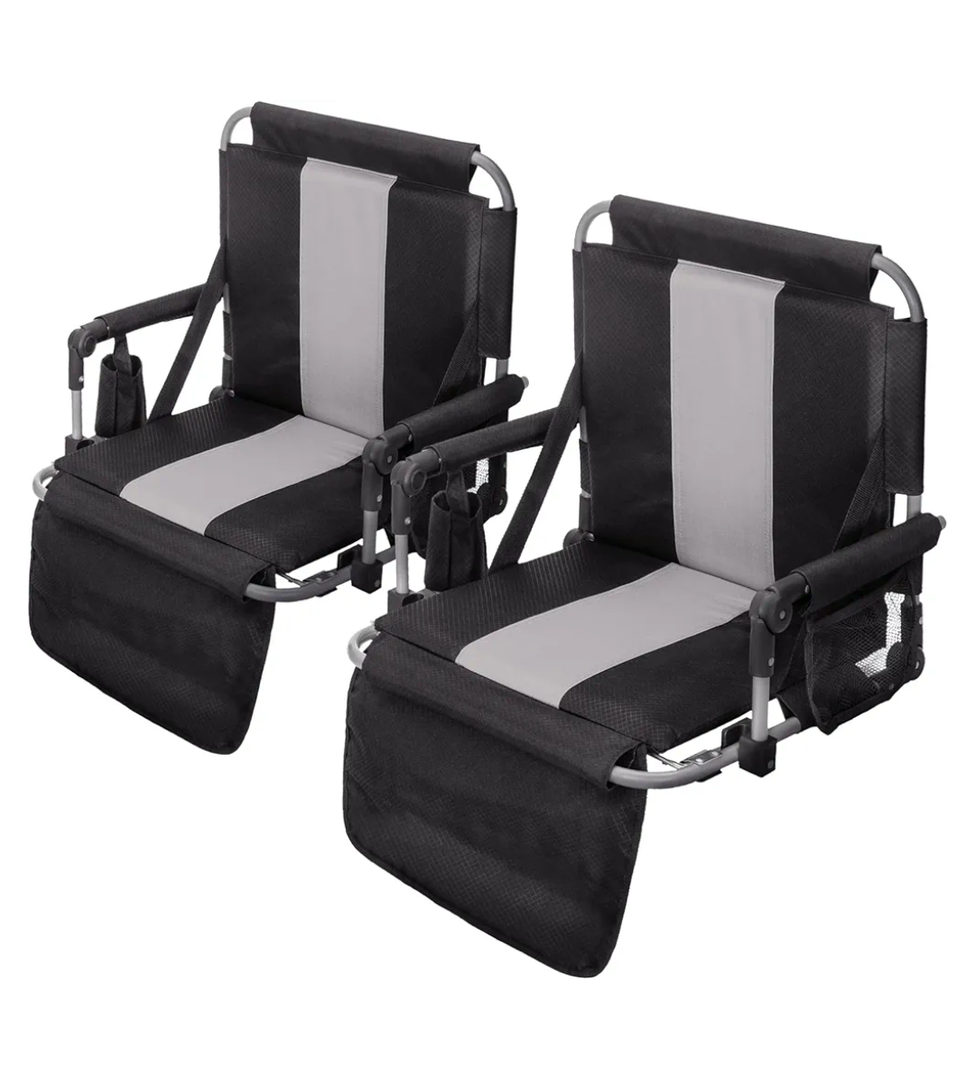 GREEN PARTY Stadium Seat for Bleachers Portable Outdoor Floor Folding Stadium Chair with Armrest, Back Support, Cup Holder, Mesh Bag and Hide Hooks