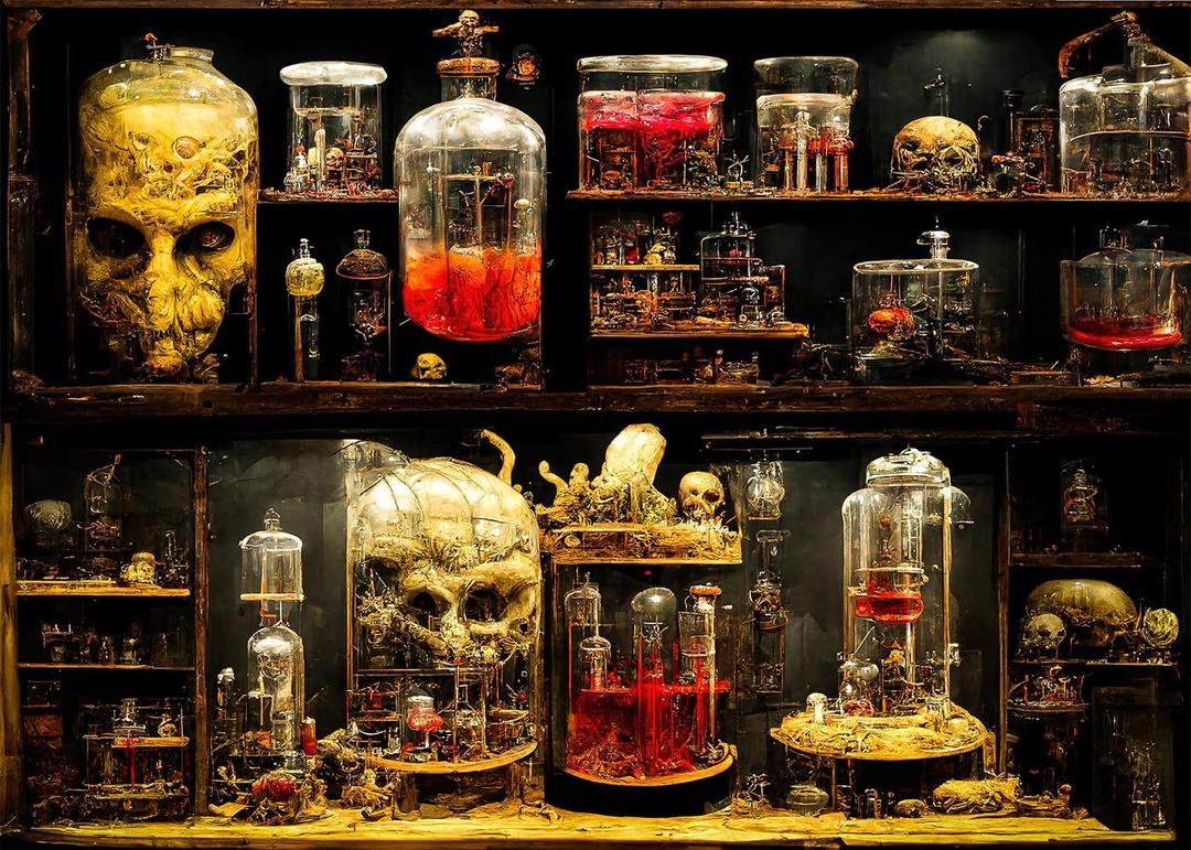 7x5FT Horror Lab Halloween Backdrop Frankenstein Ghost Skeletons Magic Witches Apothecary Authentic Lab Specimen for Halloween Party Birthday Baby Shower Party Supplies Decorations Backdrop
