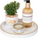 Bathroom Counter Tray Wooden Decorative Tray Round Perfume Organizer Kitchen Soap Organizer Vanity Storage for Candle, Sink, Home Decor, 9 Inch, White+gold