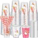 Jingmore 50 Sets Silly Goose Bow Disposable Cups for Baby Shower with Lids and Straws Plastic 12 oz Cute Bowknot Goose Cold Beverage Drinking Cups for Birthday Party Decorations Supplies (Pink)