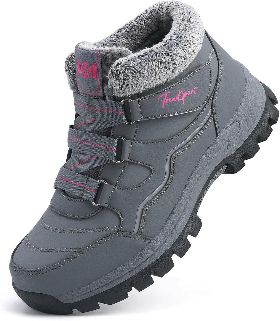 Qiucdzi Womens Winter Snow Boots Warm Fur Lined Anti-Slip Ankle Booties Walking Shoes Non-Slip Outdoor Trekking Shoes (8, Grey)