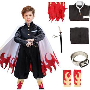 VZQI Rengoku Costume Kids Anime Cosplay Kimono Halloween Red Flame Cloak, S VZQI Rengoku Costume Kids Anime Cosplay Kimono Halloween Red Flame Cloak, S