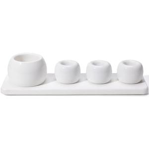 Dersyer 4 Pack Mini Ceramic Toothbrush Holder Stand with 1 Pack Water Absorbing Stone for Bathroom Vanity Countertop, Electric Toothbrush Organizer, White
