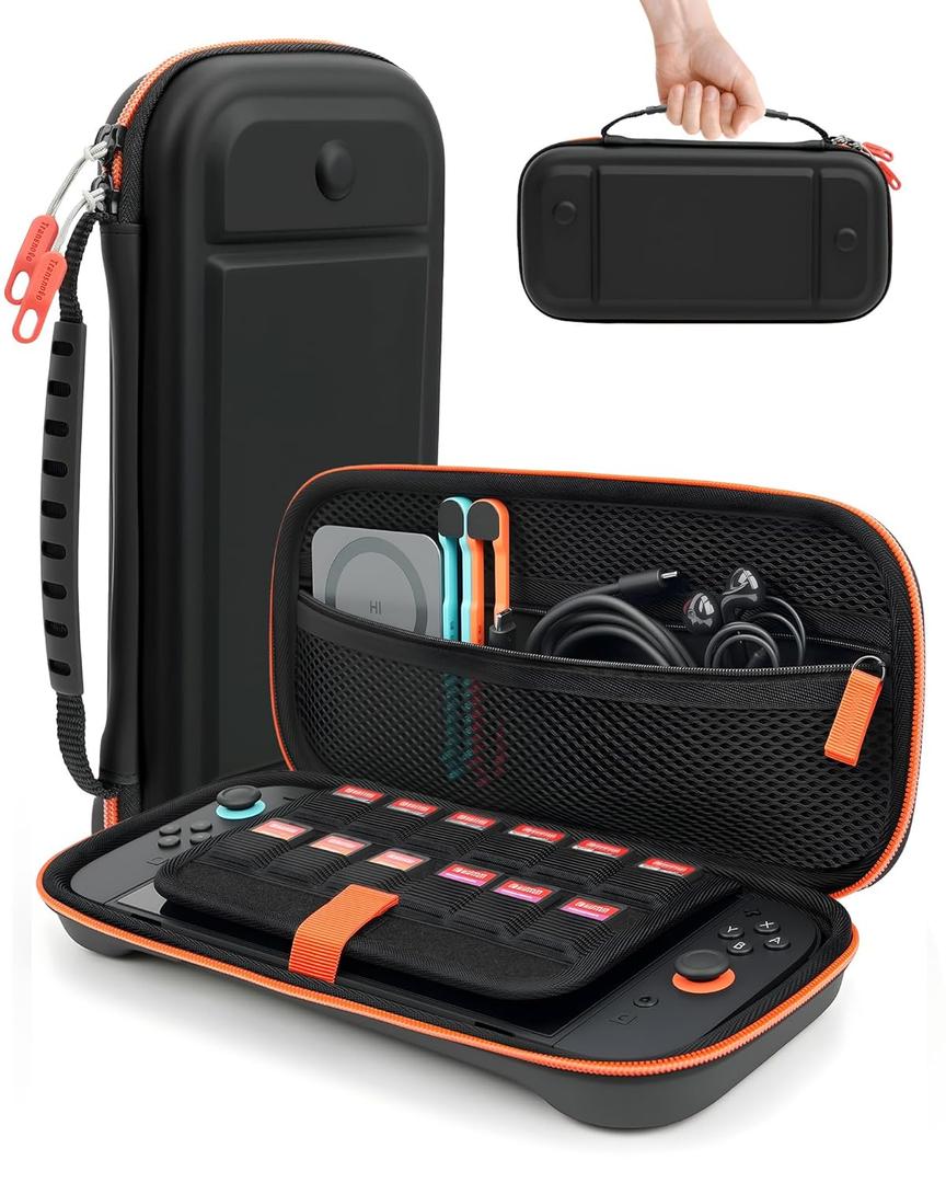2 x TRANSNOVO Switch 2 Carrying Case for Nintendo Switch 2 (2025) Protective Hard Shell Travel Case with 12 Game Card Slots, Shockproof Storage Bag for Switch 2 Accessories, Soft Plush Lining, Black
