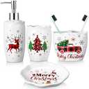 Newtay Christmas Bathroom Accessories Set of 4, Christmas Buffalo Bathroom Decor Merry Christmas Bathroom Tumbler Soap Dispenser Toothbrush Holder Soap Dish for Winter Xmas Theme Bathroom Decoration