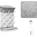 Ubbi Vertical Bottle Drying Rack, Bottle Brush & Microfiber Drying Mat Bundle, Newborn Baby Essentials, Baby Registry Must Haves, New Parent Gifts, Gray