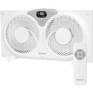 Holmes 9" CleanBreeze Digital Window Fan Thermostat, Remote Control, Adjustable Extender Panels, Water-Resistant Design, White