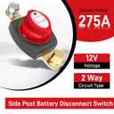 275A 12-48V Heavy-Duty Battery Disconnect Switch Side Post Battery Switch with Adapter for Car, Vehicle, RV and Boat Negative On/Off