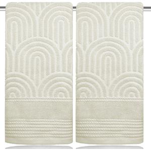 2 Pcs Decorative Checkered Hand Towels for Bathroom 13.7X29.5 100% Cotton Cute Beige Bath Towels Farmhouse Boho Bathroom Kitchen Towel Decor Housewarming (Arch Beige)