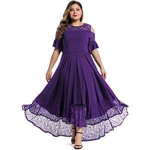 LALAGEN Womens Plus Size Lace Cold Shoulder Casual Long Plain Evening Party Maxi Dress 3XL