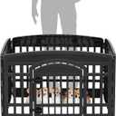 IRIS USA Dog Playpen with Door, 24 4 Panel Pet Exercise Pen Indoor Outdoor Puppy Play Pen, Portable Plastic Pet Fence for Small Medium Dogs, Foldable 35 x 35 x 24, Black
