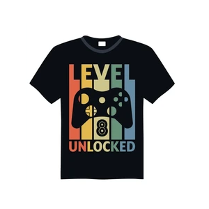 Level 8 Unlocked Funny Video Gamer 8th Birthday Gift T-Shirt M