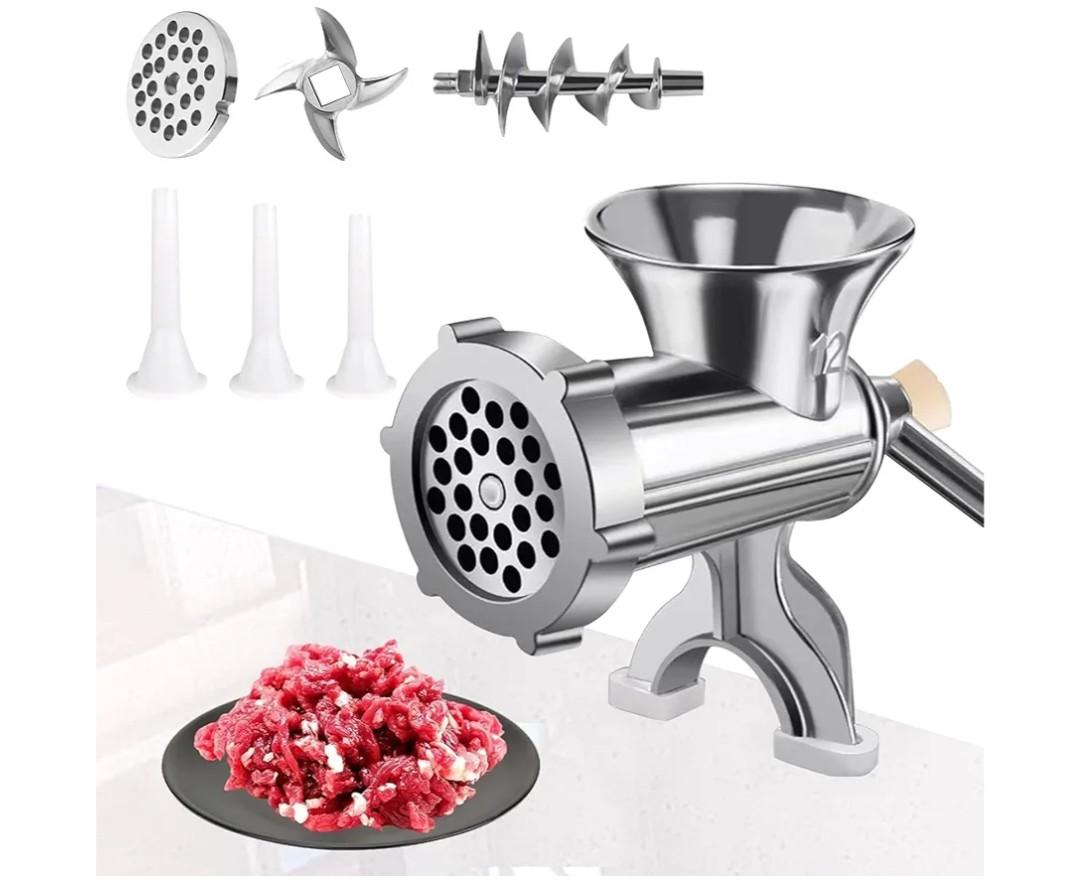 Meat Grinder, Aluminum Alloy Stainless Steel Meat Grinder Manual Small Sausage Stuffer, Meat Mincer for Home