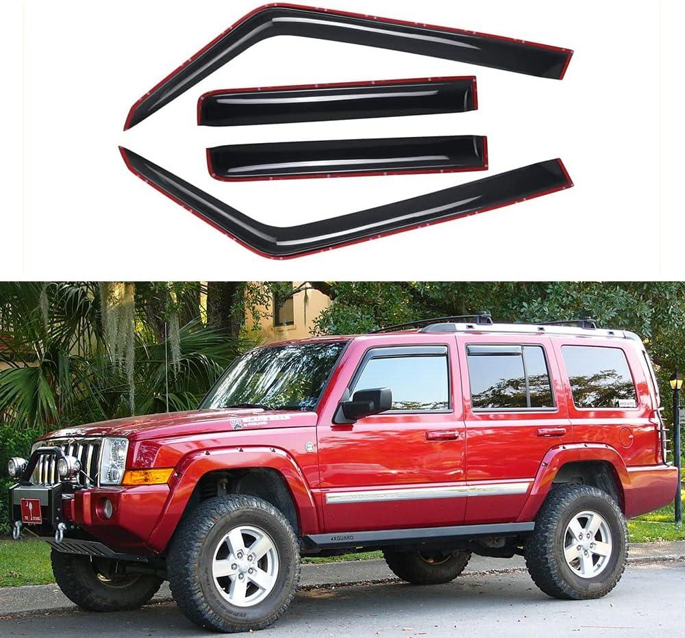 Window Visors Rain Guards for 2006-2010 Jeep Commander 194117 | 4pcs In-Channel Shatterproof Rain Guards Dark Smoke Window Vent Deflector Shades for 2006-2010 Jeep Commander car Accessories
