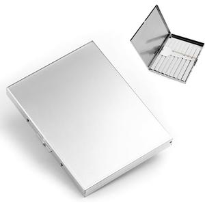 Stainless Steel Extra Slim Cigarette Case Metal Cigarette Holder Case for 100's and 84's (Silver (Flat))