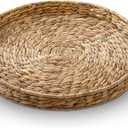 Round Woven Hyacinth Serving Tray with Handles Rattan Decorative Storage Basket for Fruit Arts Crafts Breakfast Coffee Table Dining, 1.97 x 21.65 Inches