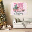 WHCHJ Pink Christmas Tapestry, Coquette Preppy Pink Bow Christmas Tree Truck Wall Hanging, Girly Xmas Holiday Tapestries Wall Blanket Decor for Party Home Bedroom Living Room Dorm, 50x60 Inch