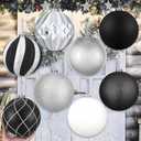 Wettarn 8 pcs White and Black 6 Inch Large Christmas Ball Ornaments Glitter Hanging Christmas Plastic Balls Indoor and Outdoor Hanging Christmas Tree Decorations for Yard Lawn Party Garden