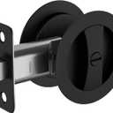 goldenwarm Matte Black Pocket Door Lock, Privacy Round Pocket Door Hardware Not-Adjustable 2-3/8" Latch, Pocket Door Handles for Pocket Doors Sliding Doors 1 Pack