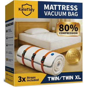 Memory Foam Mattress Vacuum Bag, Heavy-Duty Mattress Storage Bag for Moving and Transport, Mattress Compression Bag with Straps & Dual-Zip Seal (Orange Straps, Twin/Twin XL)