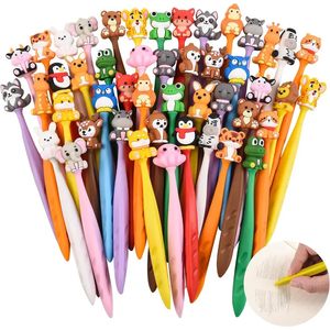 50 PCS Animal Party Favor Stress Relief Bobblehead Pens Fun Cute Pen Fidget Pens Kawaii Bear Cow Cat Elephant Tiger Lion Rabbit Monkey and Frog Shapes Pen for Classroom Prizes, Office Supplies