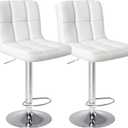 Sweetcrispy Bar Stools Set of 2, Armless PU Leather Adjustable Swivel Barstools, Hydraulic Kitchen Counter Height Thickened Seat Cushion Square Island Countertop Chairs with Back - White